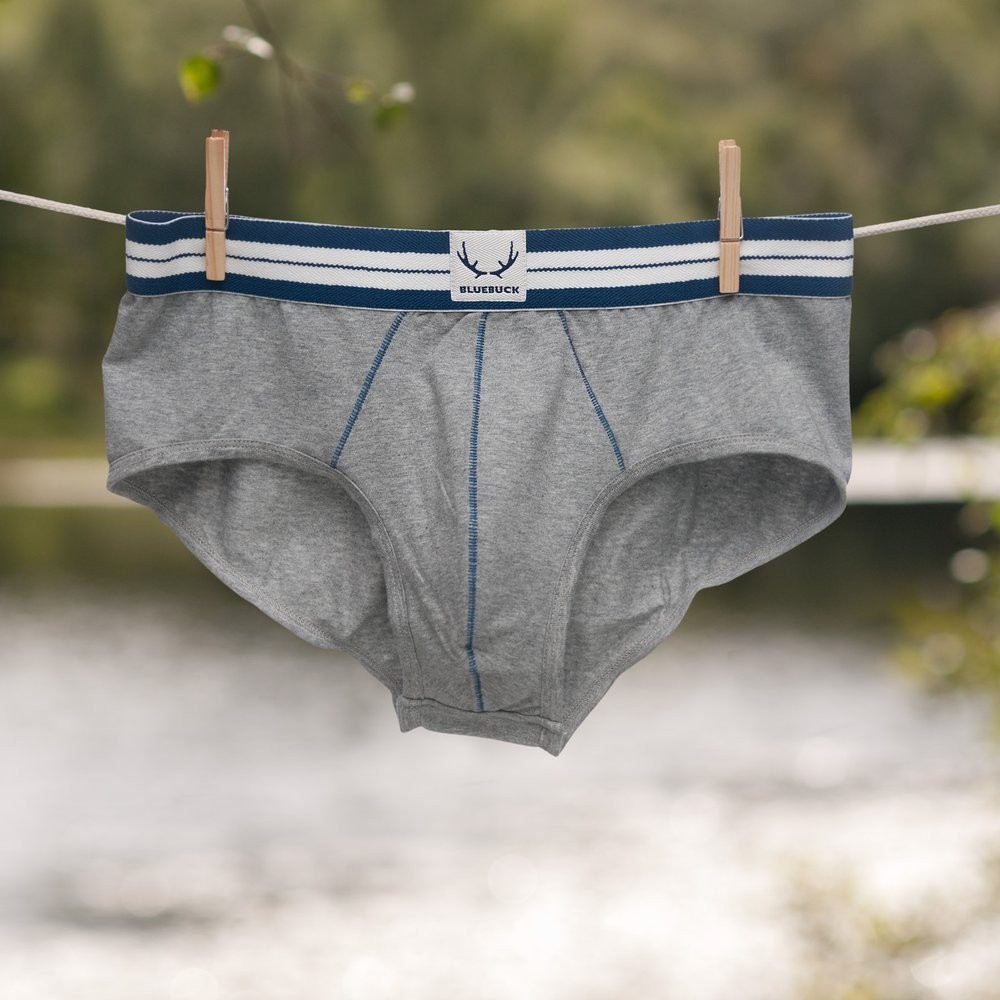 Bluebuck underwear - Grey Briefs with navy blue stitching