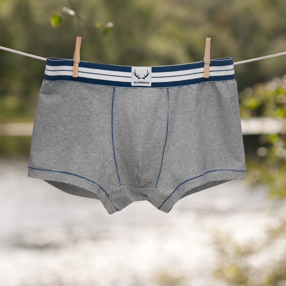 Bluebuck underwear mens-underwear-organic-cotton-grey-trunk-blue-stitching 