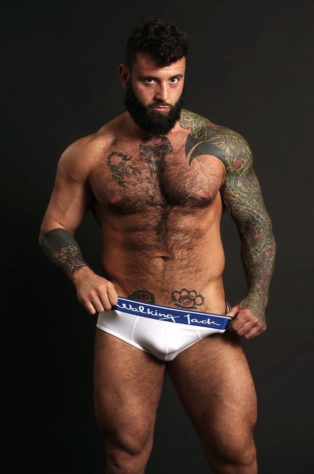 Simon Marini posing in Walking Jack underwear