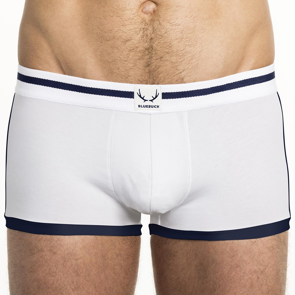 Bluebuck underwear white trunks with navy binding