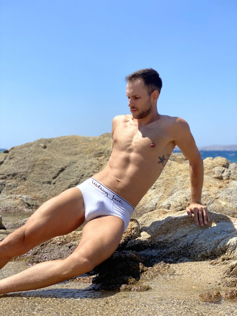 Walking Jack underwear - white briefs Solid - model Statis for Men and Underwear