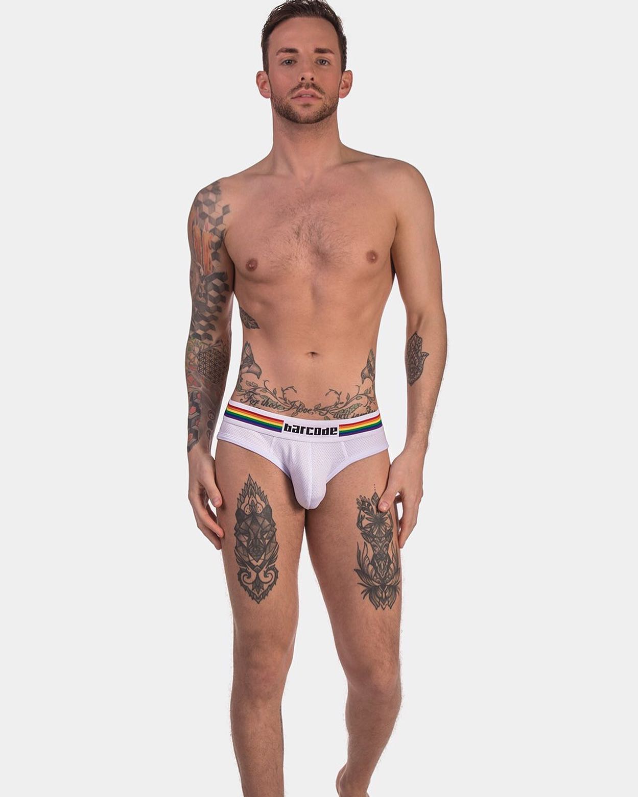 Back in stock today, the Pride Briefs in white by Barcode Berlin! Perforated fabric, unlined and super fun! Check it out:
_____
https://menandunderwear.com/shop/underwear/barcode-berlin-pride-briefs-white